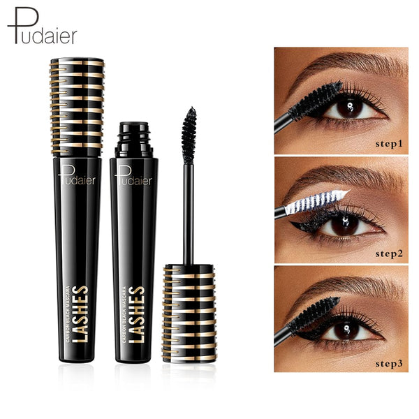 Pudaier 1PC 4d Silk Fiber Eyelash Mascara Carbon Black Long Lasting Waterproof Liquid Lash Extensions Mascara For Eyes Makeup