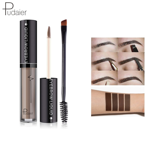 Pudaier 4 Colors Liquid Eyebrow with Brush Waterproof Eye Brow Enhancer Tint Lapiz Cejas Semi-Lasting Natural Beauty Makeup