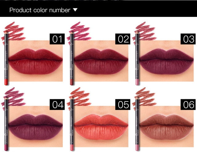 Pudaier 6 Colors/Set Sexy Matte Lip Stick Lipliner Lip Liner Pencil Matt Lipsliner Pen Set Beauty Cosmetic Makeup Tool TSLM2