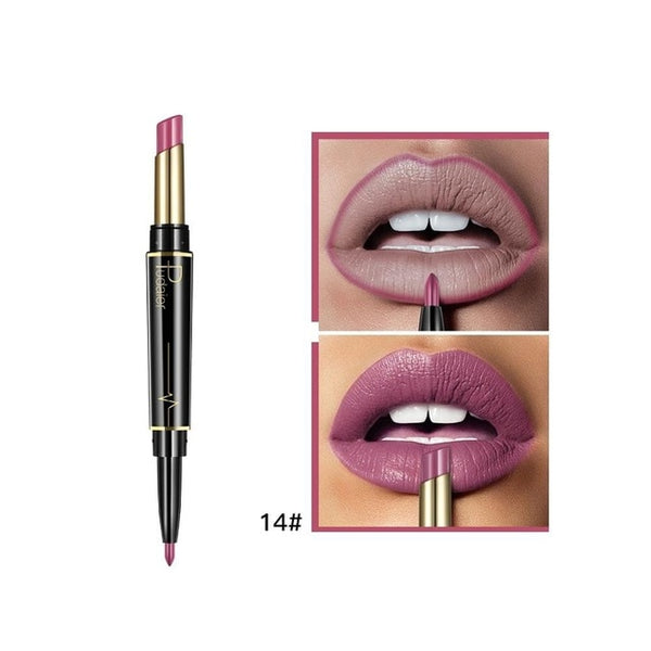 Pudaier Brand Matte Lipstick Cosmetics Waterproof Double Ended Long Lasting Nude Red Matte Lips liner Pencil Lipstick