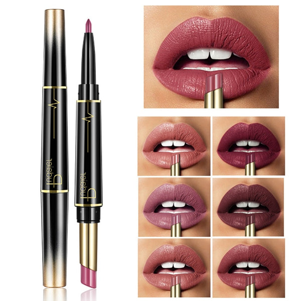 Pudaier Brand Matte Lipstick Cosmetics Waterproof Double Ended Long Lasting Nude Red Matte Lips liner Pencil Lipstick