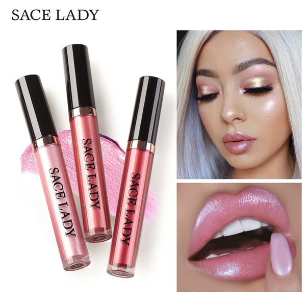 NEW 6ml/1.5ml Glitter Lipstick Liquid Makeup Waterproof Metallic Lip Gloss Set Long-lasting