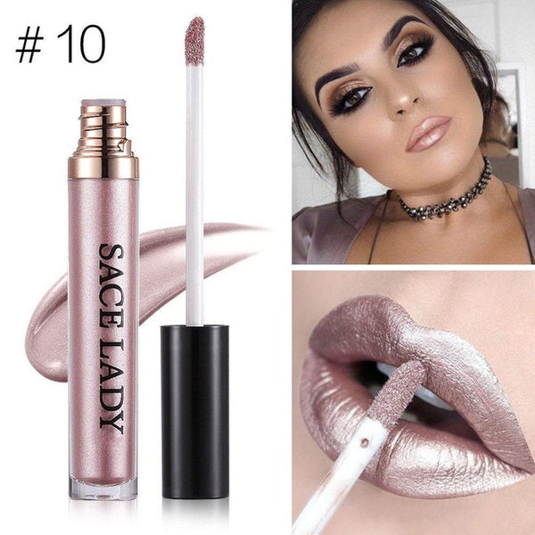 Lipstick Makeup Waterproof Metal Lip Gloss Tint Liquid Lip gloss Shimmer Make Up