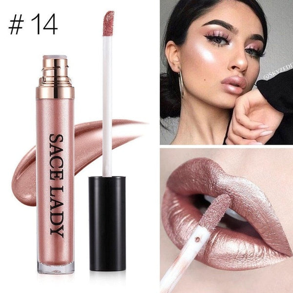 Glitter Lipstick Makeup Waterproof Metal Lip Gloss Tint Liquid Lip-gloss Shimmer Make Up Metallic Pigment Cosmetic