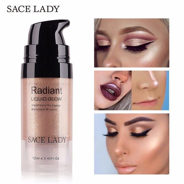SACE LADY Illuminator Makeup Highlighter Cream Face Brighten Professional Shimmer Make Up Liquid Glow Kit Brand Cosmetic