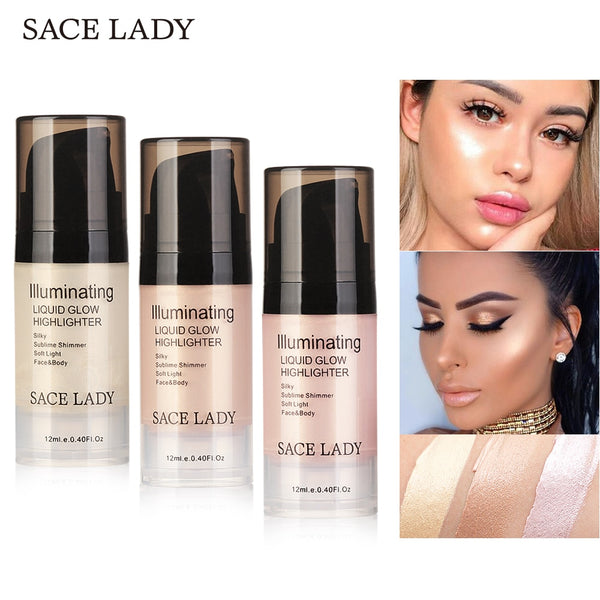 SACE LADY Liquid Highlighter Makeup Shimmer Bronzer Illuminator Make Up Glow Kit For Face and Body Brand Professional Cosmetic