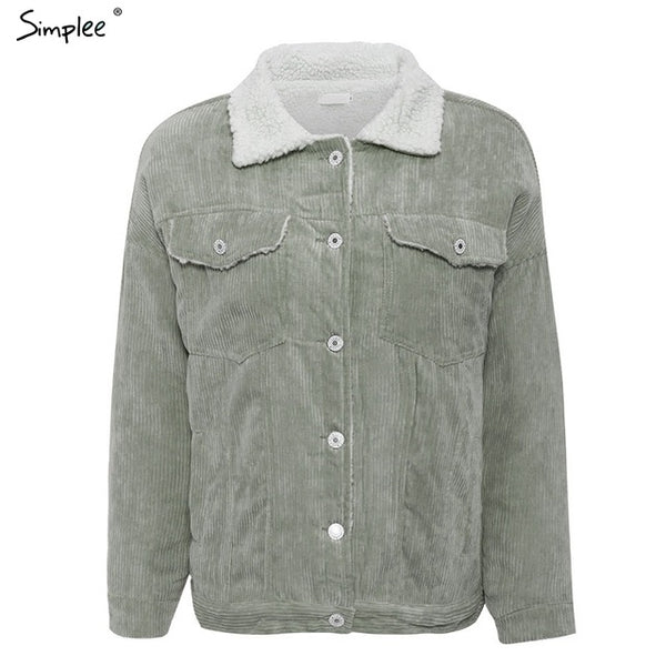 New Casual autumn winter corduroy jacket women