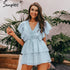 New v neck ruffled blue women romper