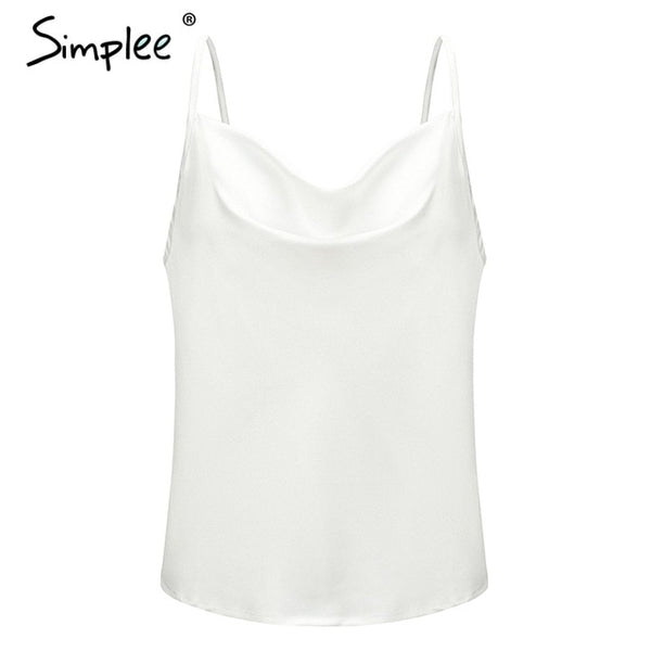 Sexy v neck black satin top women tank top