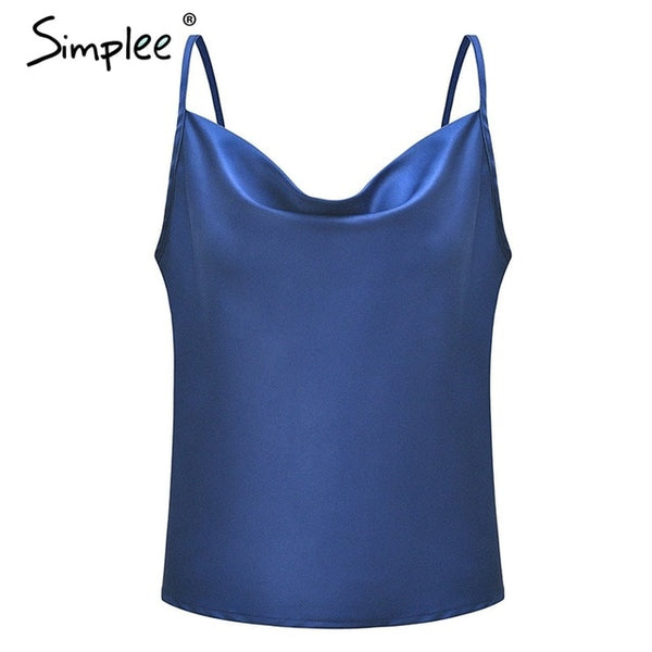 Sexy v neck black satin top women tank top