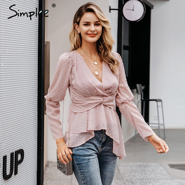 Sexy v-neck women blouse Elegant  winter  tops