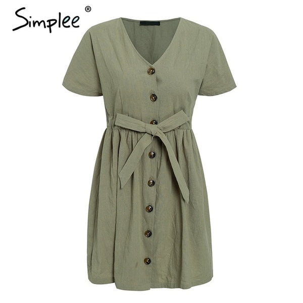 women dress shirt V neck short sleeve cotton linen short summer dresses Casual korean vestidos 2019 festa