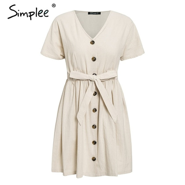 women dress shirt V neck short sleeve cotton linen short summer dresses Casual korean vestidos 2019 festa