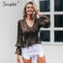 women blouse Ethnic lace up lantern sleeve brown top shirts