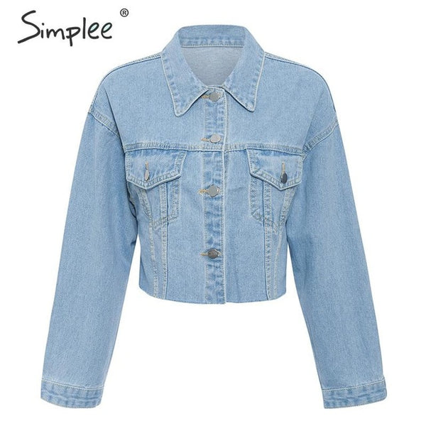 Simplee Vintage women denim ripped jackets Casual blue jean jacket coats Autumn winter fashion short streetwear outerwears 2019